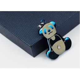 Schattige Herenblauwe Panda Titanium Hanger - Gratis Ketting