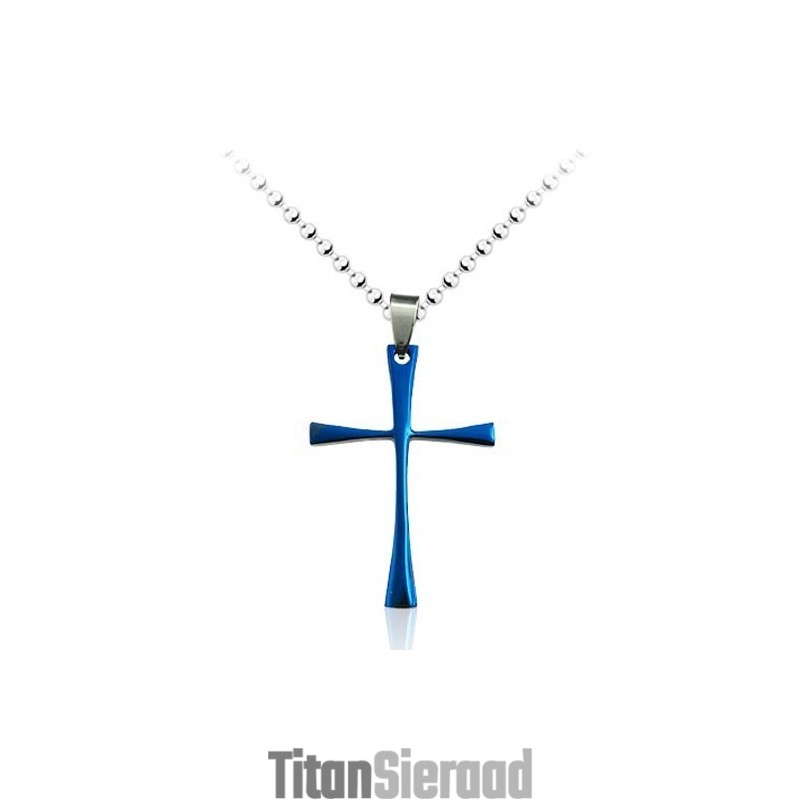 Herenblauwe Eenvoudige Titanium Kruishanger - Gratis Ketting Herenblauwe Eenvoudige Titanium Kruishanger - Gratis Ketting