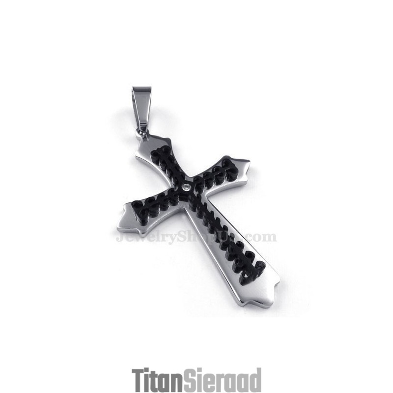 Zwarte Titanium Kruishanger Ketting (Gratis Ketting)