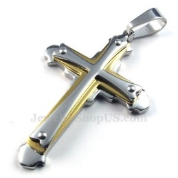 Ketting Met Drie Kruisjes Van Goudkleurig Titanium (Gratis Ketting)