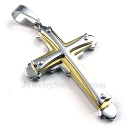 Ketting Met Drie Kruisjes Van Goudkleurig Titanium (Gratis Ketting)
