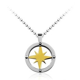 Golden Star Circle Heren Titanium Hanger - Gratis Ketting