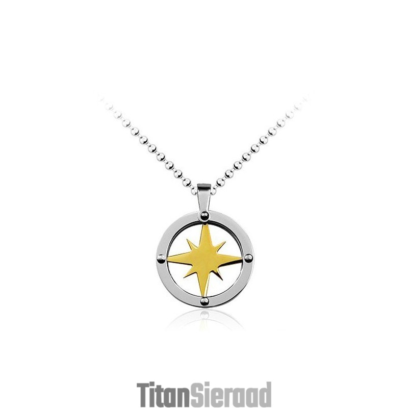 Golden Star Circle Heren Titanium Hanger - Gratis Ketting