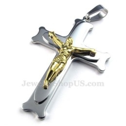 Titanium Zilveren Jezus Kruis Hanger Ketting (Gratis Ketting)