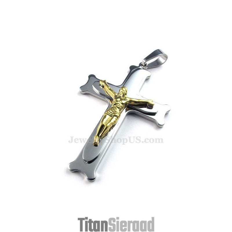 Titanium Zilveren Jezus Kruis Hanger Ketting (Gratis Ketting) Titanium Zilveren Jezus Kruis Hanger Ketting (Gratis Ketting)