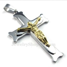 Titanium Zilveren Jezus Kruis Hanger Ketting (Gratis Ketting)