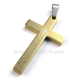 Titanium Gouden Kruishanger Met Schriftgedeelte (Gratis Ketting)