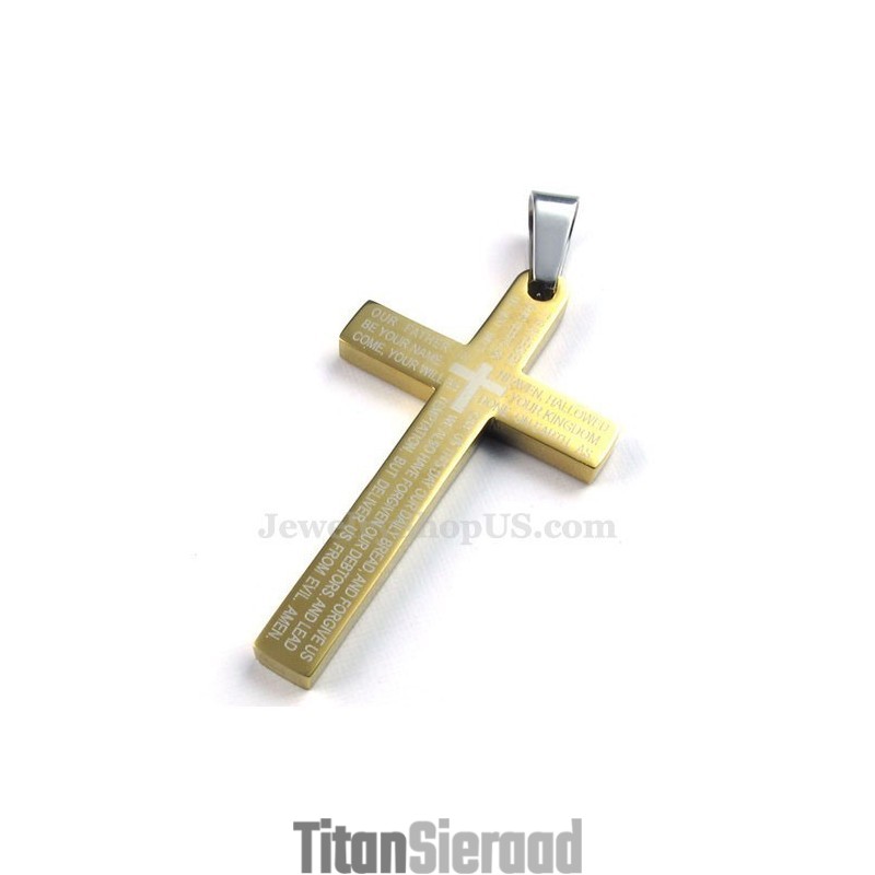 Titanium Gouden Kruishanger Met Schriftgedeelte (Gratis Ketting) Titanium Gouden Kruishanger Met Schriftgedeelte (Gratis Ketting)