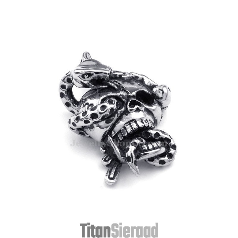 Titanium Schedel Slang Hanger Ketting (Gratis Ketting)