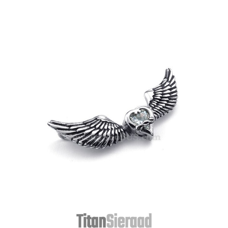 Ketting Met Witte Zirkonia En Vleugels Van Titanium (Gratis Ketting)