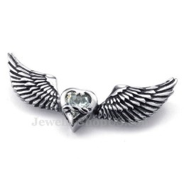 Ketting Met Witte Zirkonia En Vleugels Van Titanium (Gratis Ketting)