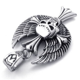Titanium Vleugels Schedel Kruis Hanger Ketting (Gratis Ketting)