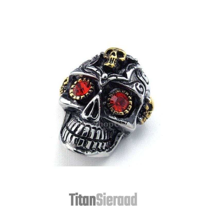 Titanium Schedelhanger Met Rode Ogen (Gratis Ketting)