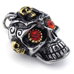 Titanium Schedelhanger Met Rode Ogen (Gratis Ketting)
