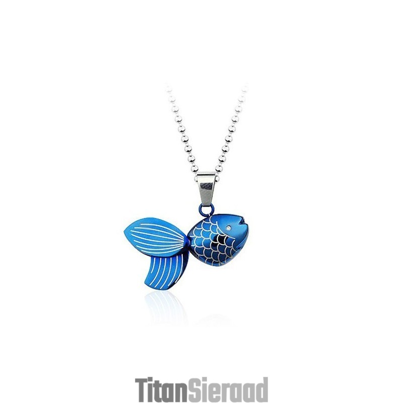 Blauwe Goudvis Titanium Hanger - Gratis Ketting