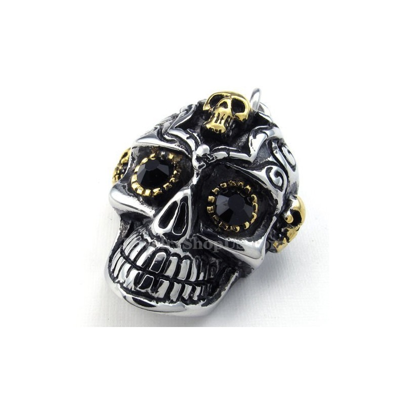 Titanium Schedel Hanger Ketting Met Zwarte Ogen (Gratis Ketting)