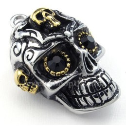 Titanium Schedel Hanger Ketting Met Zwarte Ogen (Gratis Ketting)