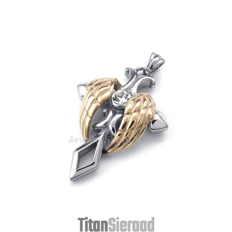 Titanium Kruishanger Met Roségouden Engelenvleugels (Gratis Ketting) Titanium Kruishanger Met Roségouden Engelenvleugels (Gratis Ketting)