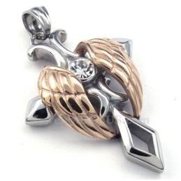 Titanium Kruishanger Met Roségouden Engelenvleugels (Gratis Ketting)