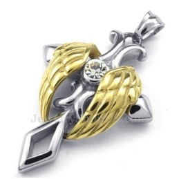 Gouden Engelenvleugels Titanium Kruis Hanger Ketting (Gratis Ketting)