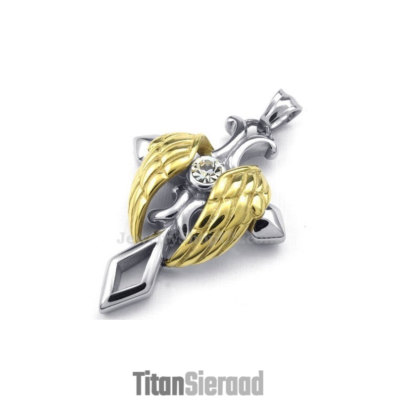 Gouden Engelenvleugels Titanium Kruis Hanger Ketting (Gratis Ketting) Gouden Engelenvleugels Titanium Kruis Hanger Ketting (Gratis Ketting)