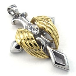 Gouden Engelenvleugels Titanium Kruis Hanger Ketting (Gratis Ketting)