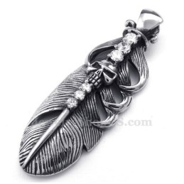 Titanium Veerhanger Ketting Versierd Met Schedel (Gratis Ketting)