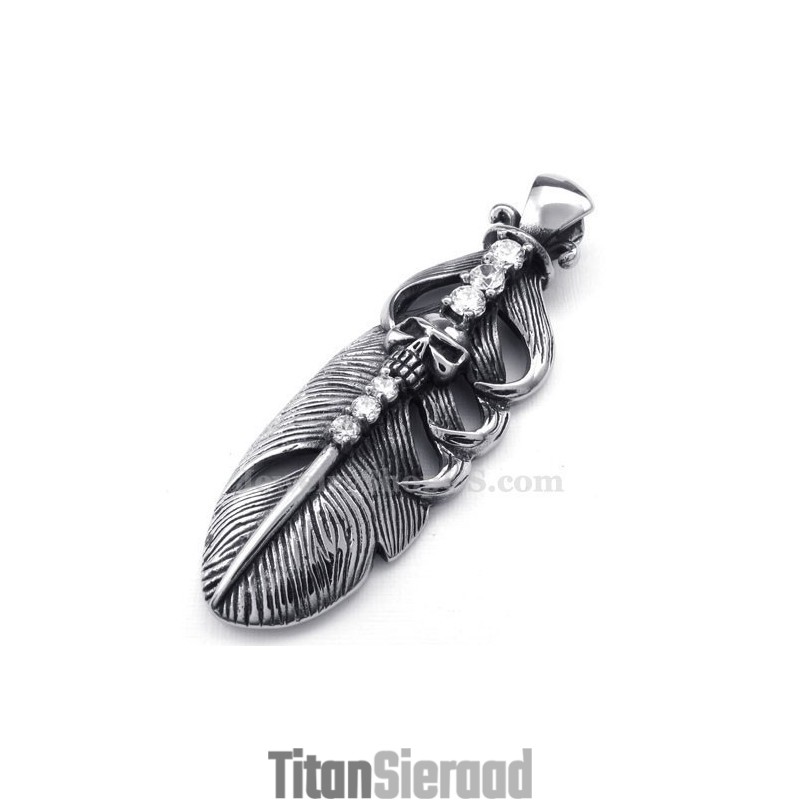 Titanium Veerhanger Ketting Versierd Met Schedel (Gratis Ketting) Titanium Veerhanger Ketting Versierd Met Schedel (Gratis Ketting)