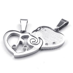 Zilveren Titanium Ketting Met Hartjeshanger (Gratis Ketting) (Één Paar)