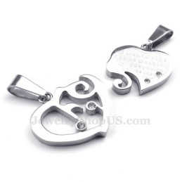 Zilveren Titanium Ketting Met Hartjeshanger (Gratis Ketting) (Één Paar)