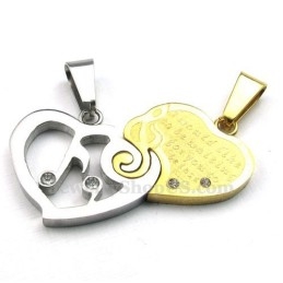 Ketting Van Titanium Met Hartjes En Gouden Hanger (Gratis Ketting) (Één Paar)