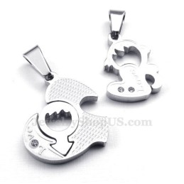 Titanium Ketting Met Twee Harten Als Hanger (Gratis Ketting) (Één Paar)
