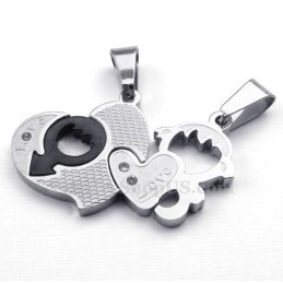 Titanium Ketting Met Twee Harten Als Hanger (Gratis Ketting) (Één Paar)