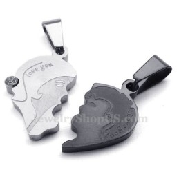 Titanium Ketting Met Gebroken Harten (Gratis Ketting) (Één Paar)