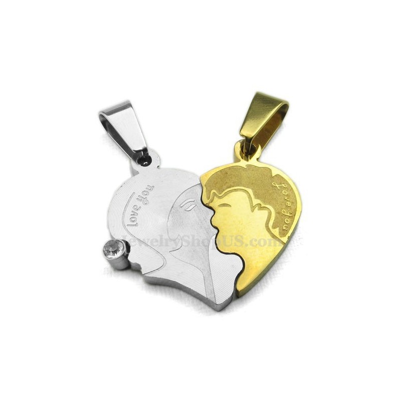Titanium Koppels Split Harten Hanger Ketting (Gratis Ketting) (Één Paar)