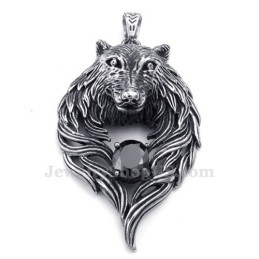 Zwarte Zirkoon Titanium Wolf Hanger Ketting (Gratis Ketting)