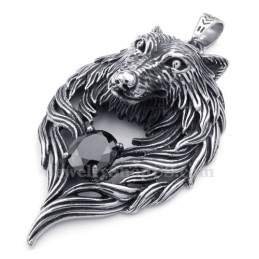 Zwarte Zirkoon Titanium Wolf Hanger Ketting (Gratis Ketting)