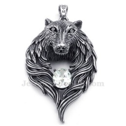 Witte Zirkoon Titanium Wolf Hanger Ketting (Gratis Ketting)