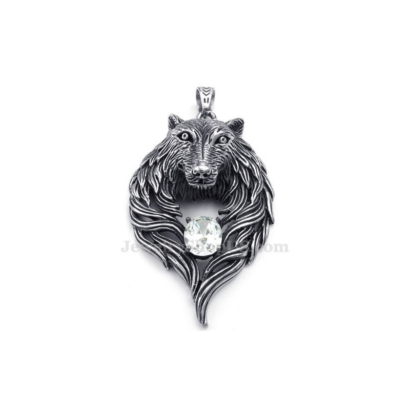 Witte Zirkoon Titanium Wolf Hanger Ketting (Gratis Ketting) Witte Zirkoon Titanium Wolf Hanger Ketting (Gratis Ketting)