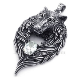 Witte Zirkoon Titanium Wolf Hanger Ketting (Gratis Ketting)