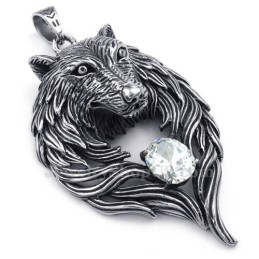 Witte Zirkoon Titanium Wolf Hanger Ketting (Gratis Ketting)