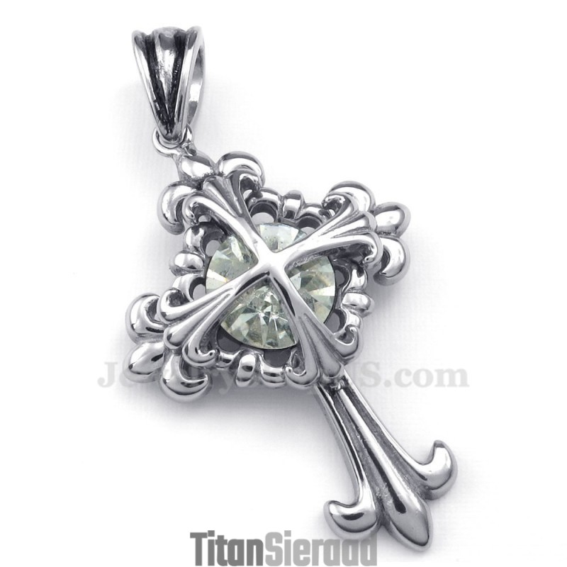 Witte Zirkoon Titanium Bloemenkruis Hanger Ketting (Gratis Ketting) Witte Zirkoon Titanium Bloemenkruis Hanger Ketting (Gratis Ketting)