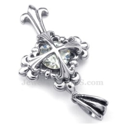 Witte Zirkoon Titanium Bloemenkruis Hanger Ketting (Gratis Ketting)