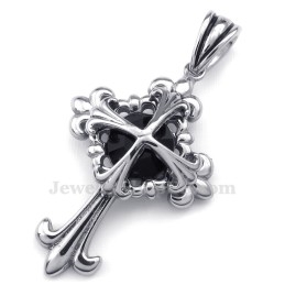 Zwarte Zirkoon Titanium Bloemenkruis Hanger Ketting (Gratis Ketting)
