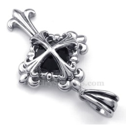 Zwarte Zirkoon Titanium Bloemenkruis Hanger Ketting (Gratis Ketting)