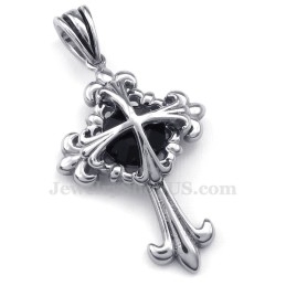 Zwarte Zirkoon Titanium Bloemenkruis Hanger Ketting (Gratis Ketting)