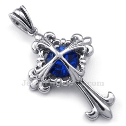 Ketting Met Blauwe Zirkoon En Kruisvormige Titanium Bloem (Gratis Ketting)