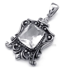 Ketting Met Witte Zirkoon En Titanium Hanger (Gratis Ketting)