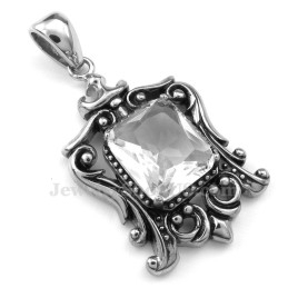 Ketting Met Witte Zirkoon En Titanium Hanger (Gratis Ketting)