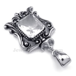 Ketting Met Witte Zirkoon En Titanium Hanger (Gratis Ketting)